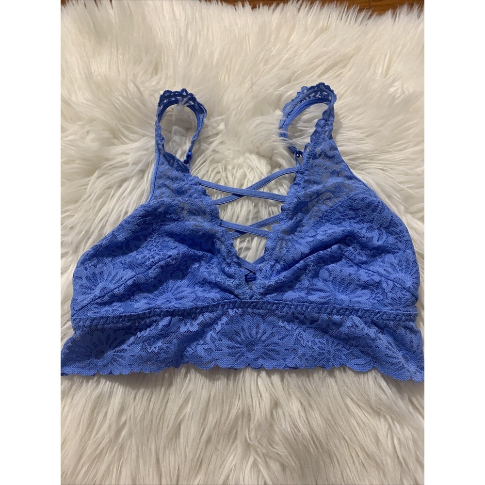victoria's secret PINK Sexy Lace Bralette Small Light Blue Flower Pattern EUC